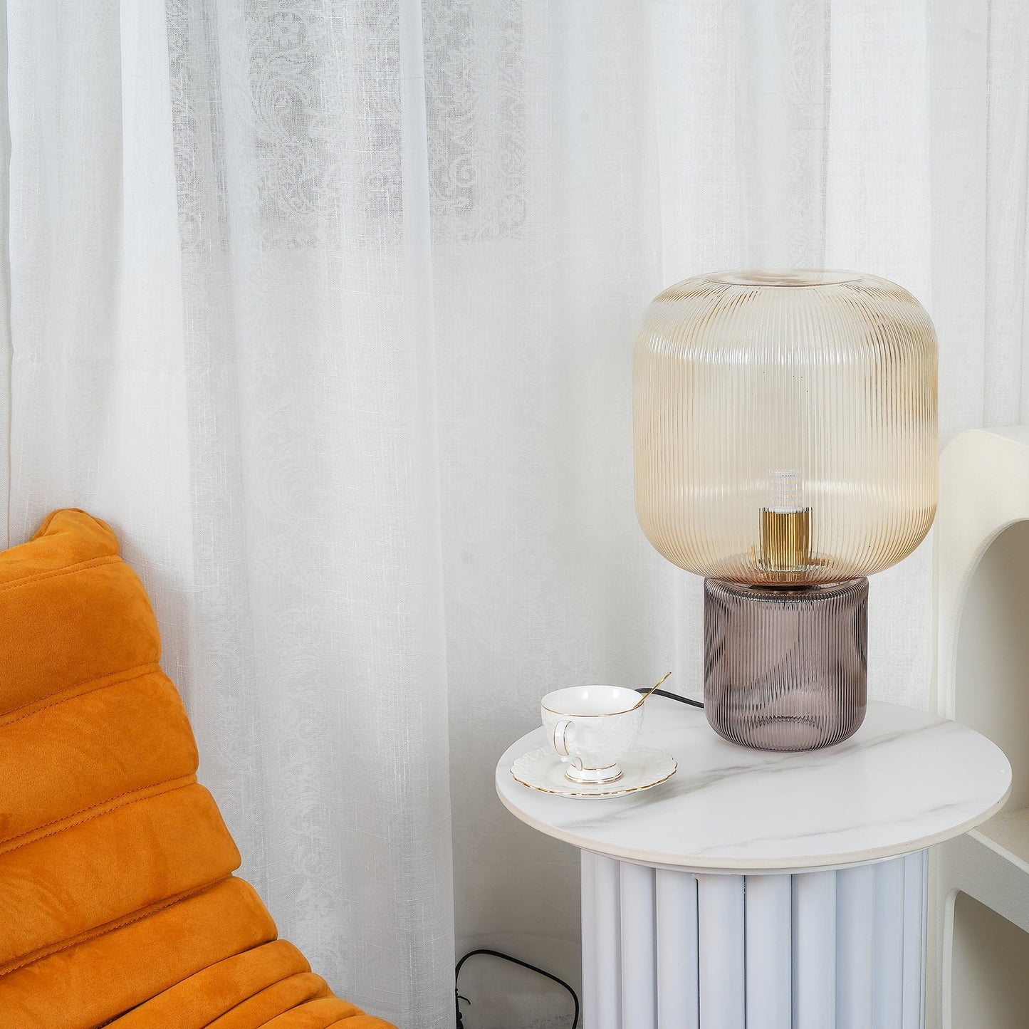 Elegant Round Glass Metal Table Lamp