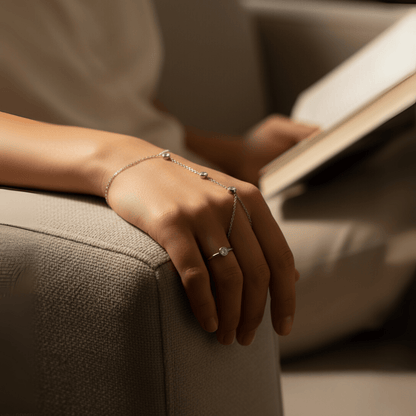 Sparkling Crystal Stainless Steel Finger Ring Bracelet