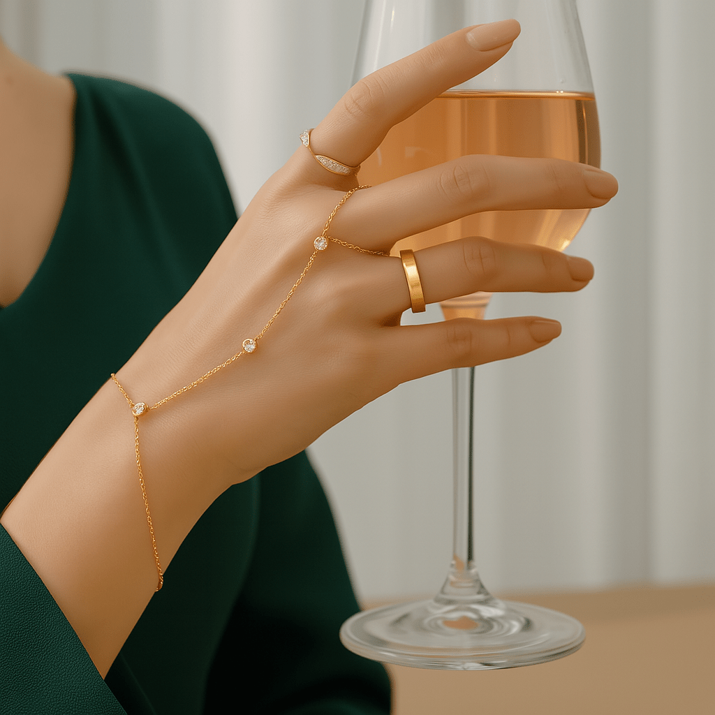 Sparkling Crystal Stainless Steel Finger Ring Bracelet