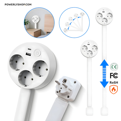 Flexible USB Power Socket with 3 Outlets and Extension Arm