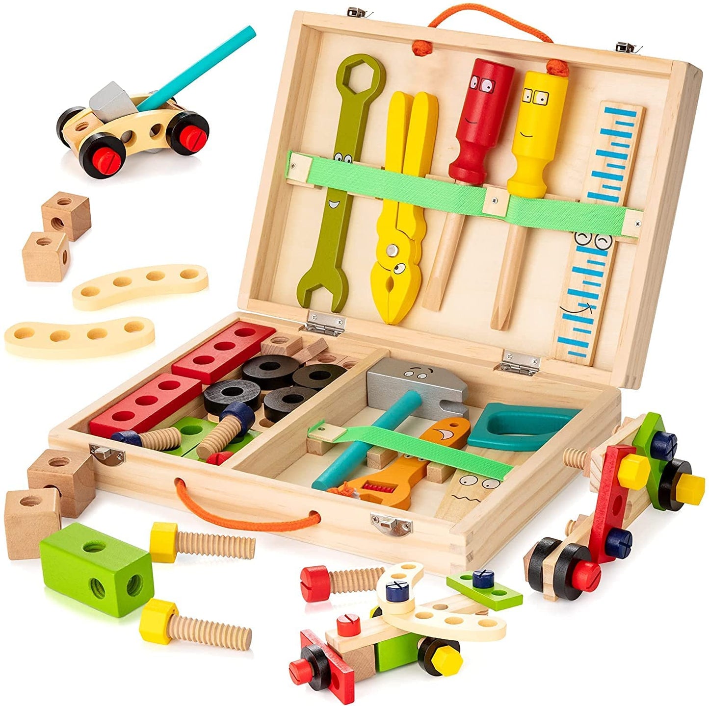 Fun Kids Tool Kit | Colorful Wooden Toy Box - Fesara