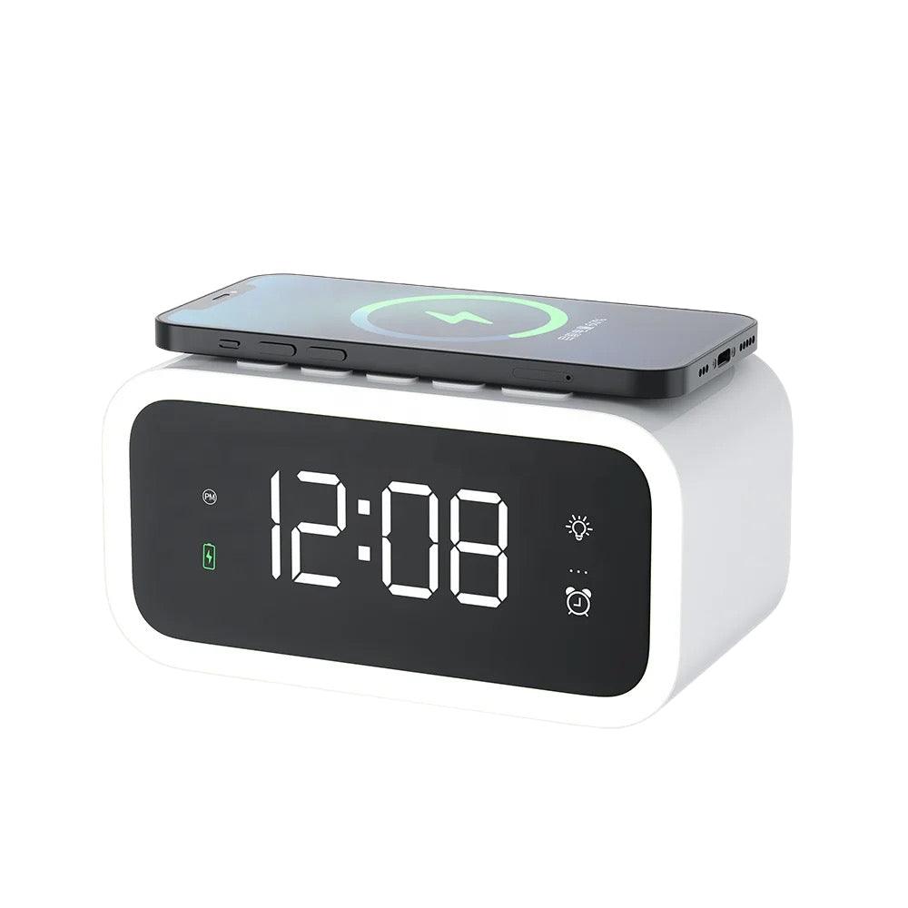Compact Dual Alarm Clock with Wireless Charging LED Display