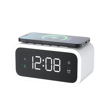 Compact Dual Alarm Clock with Wireless Charging Pad