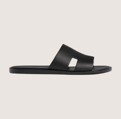 Classic Black Leather Mens Slide Sandals