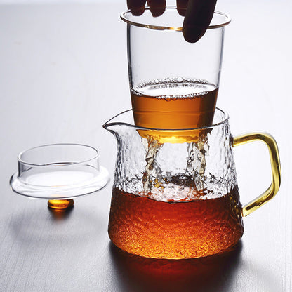 Premium Glass Teapot with Strainer and Gold Handle