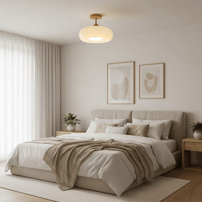 Rustic Wood Glass Semi Flush Mount Ceiling Light