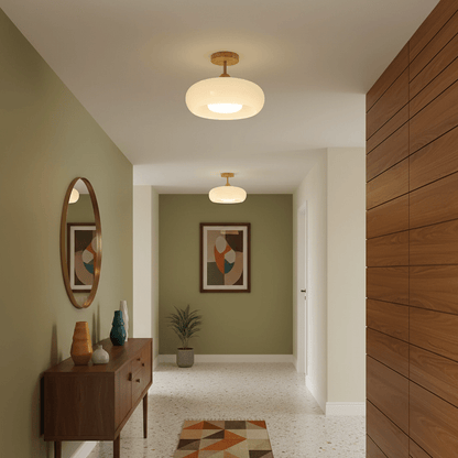 Rustic Wood Glass Semi Flush Mount Ceiling Light