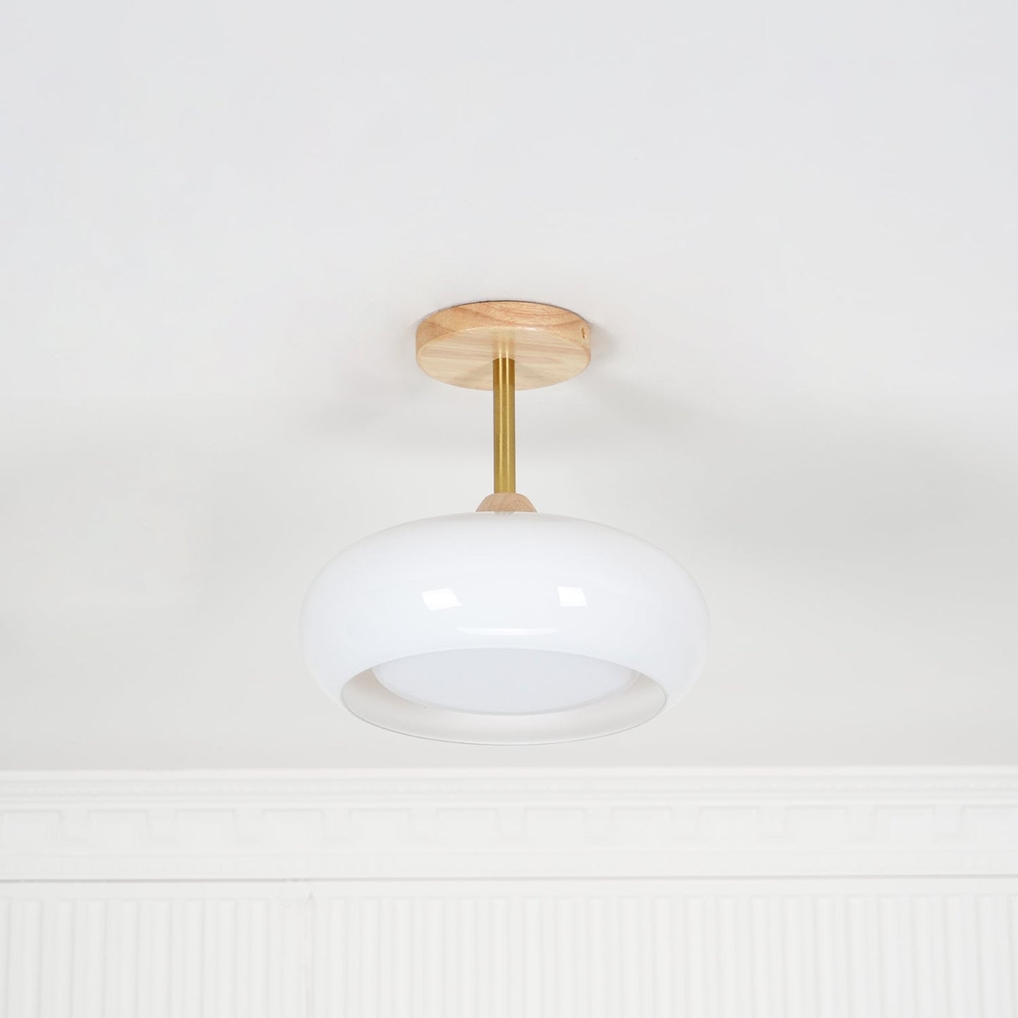 Rustic Wood Glass Semi Flush Mount Ceiling Light