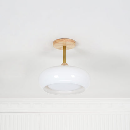 Rustic Wood Glass Semi Flush Mount Ceiling Light
