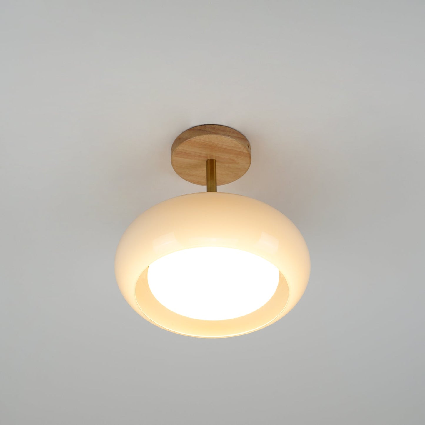 Rustic Wood Glass Semi Flush Mount Ceiling Light