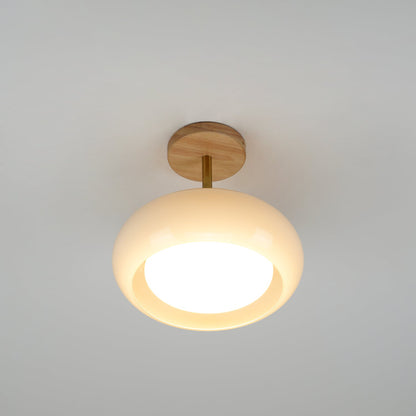 Rustic Wood Glass Semi Flush Mount Ceiling Light