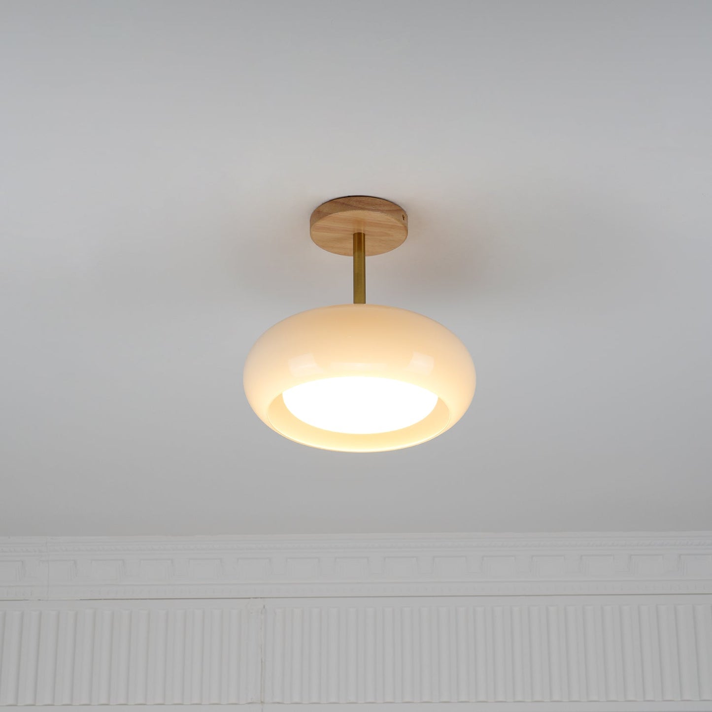 Rustic Wood Glass Semi Flush Mount Ceiling Light