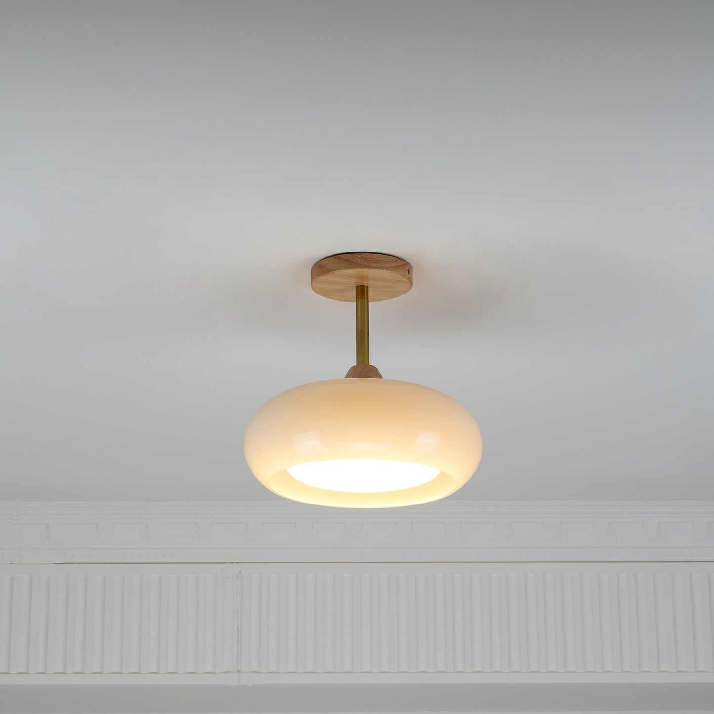 Rustic Wood Glass Semi Flush Mount Ceiling Light
