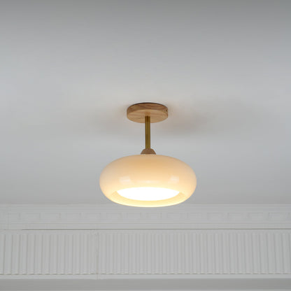Rustic Wood Glass Semi Flush Mount Ceiling Light