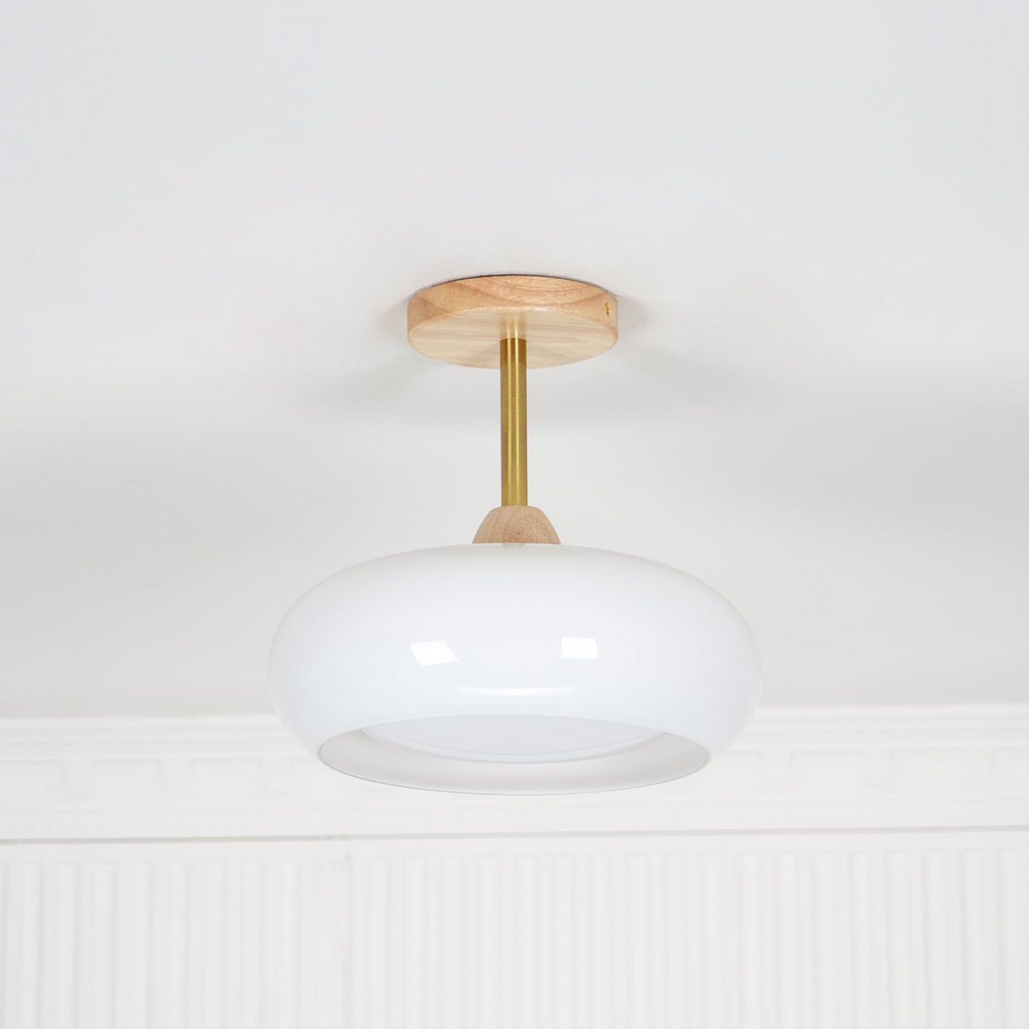 Rustic Wood Glass Semi Flush Mount Ceiling Light