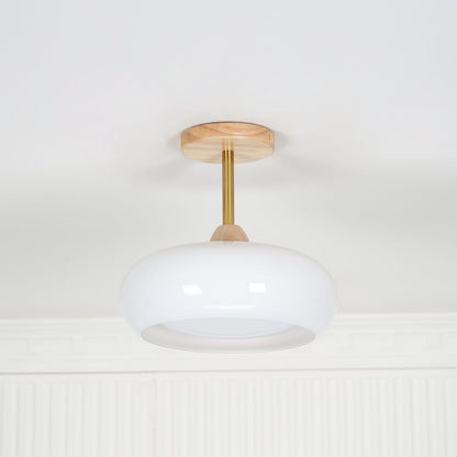 Rustic Wood Glass Semi Flush Mount Ceiling Light