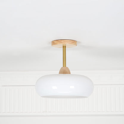 Rustic Wood Glass Semi Flush Mount Ceiling Light