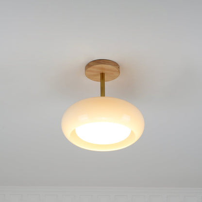 Rustic Wood Glass Semi Flush Mount Ceiling Light