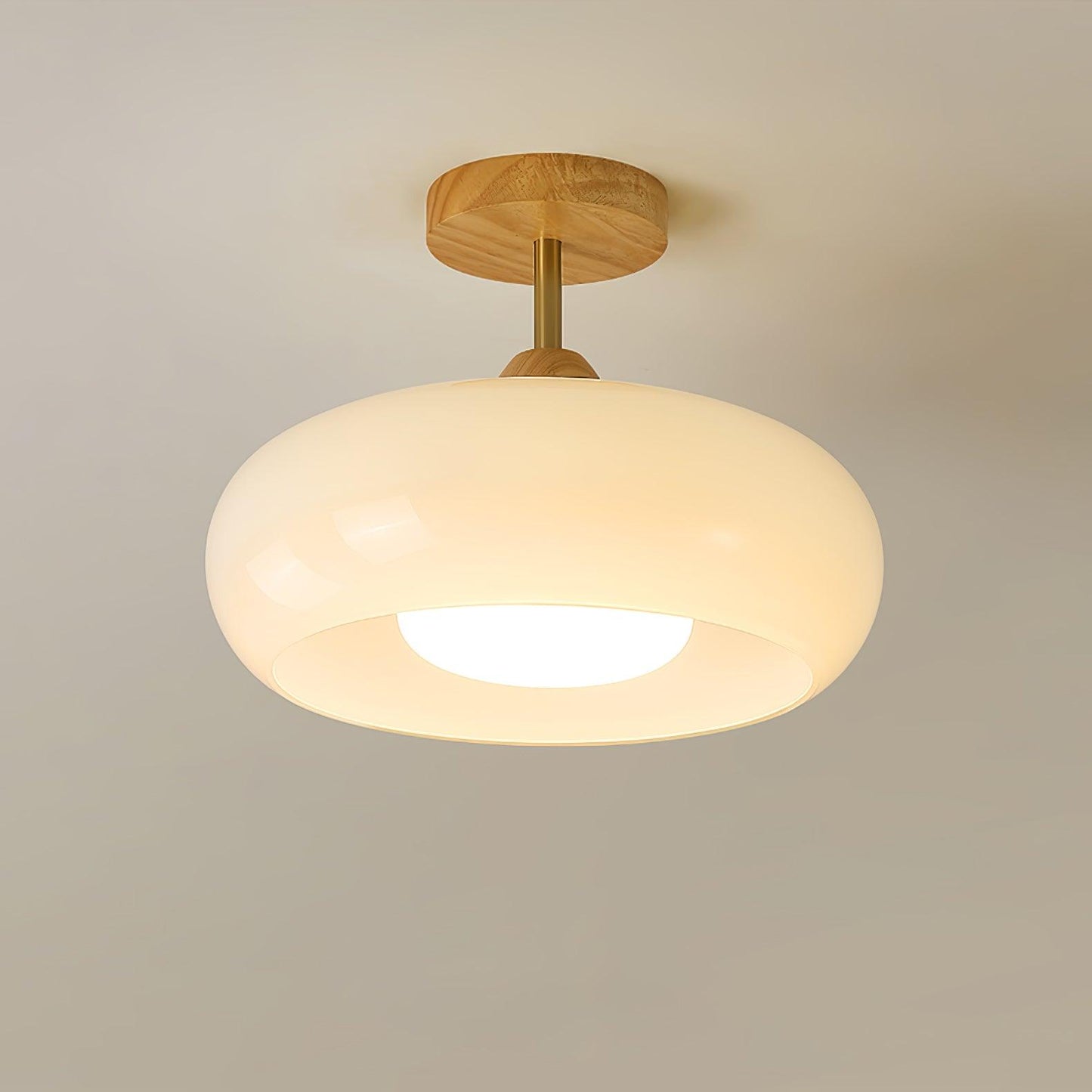 Rustic Wood Glass Semi Flush Mount Ceiling Light