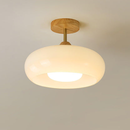Rustic Wood Glass Semi Flush Mount Ceiling Light
