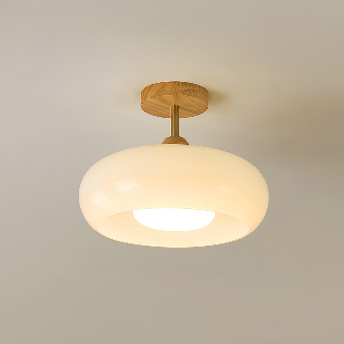 Rustic Wood Glass Semi Flush Mount Ceiling Light