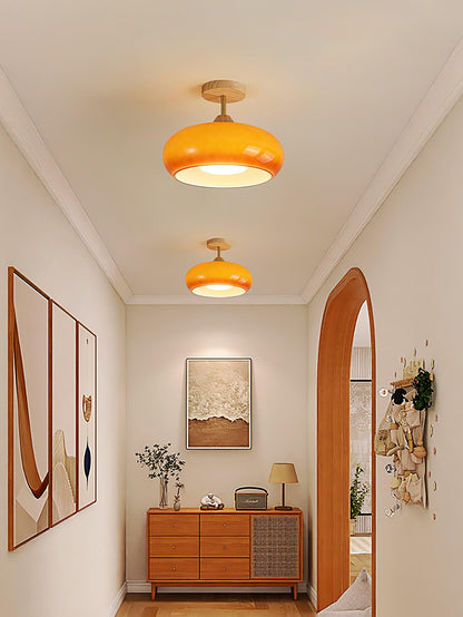 Rustic Wood Glass Semi Flush Mount Ceiling Light