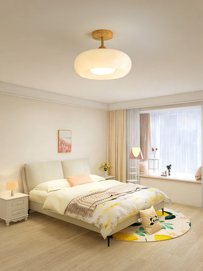 Rustic Wood Glass Semi Flush Mount Ceiling Light