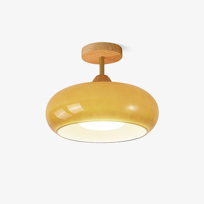 Rustic Wood Glass Semi Flush Mount Ceiling Light - Fesara