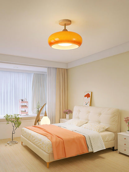 Rustic Wood Glass Semi Flush Mount Ceiling Light