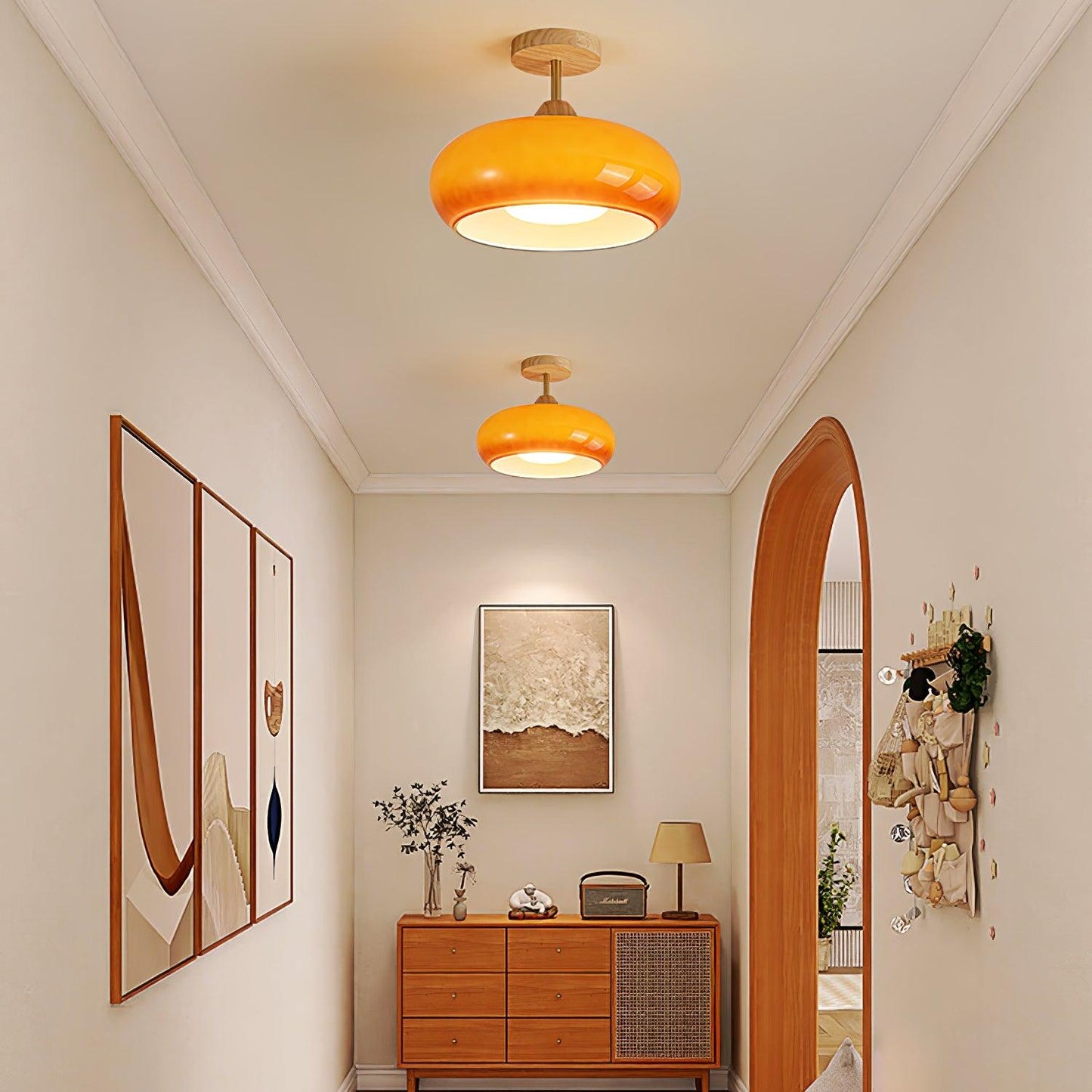 Rustic Wood Glass Semi Flush Mount Ceiling Light