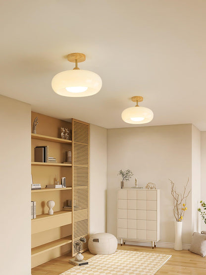 Rustic Wood Glass Semi Flush Mount Ceiling Light