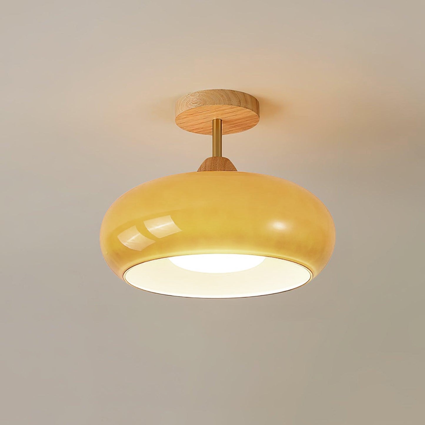 Rustic Wood Glass Semi Flush Mount Ceiling Light
