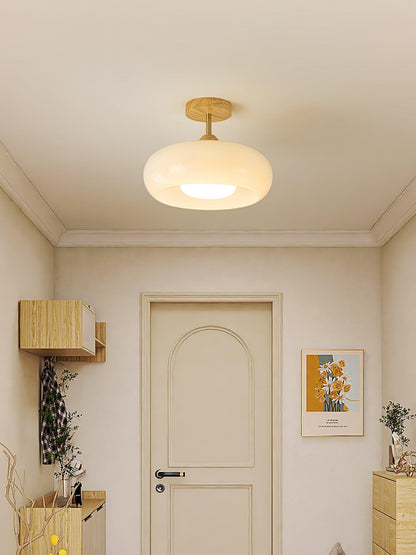 Rustic Wood Glass Semi Flush Mount Ceiling Light