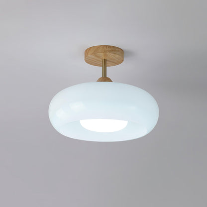 Rustic Wood Glass Semi Flush Mount Ceiling Light