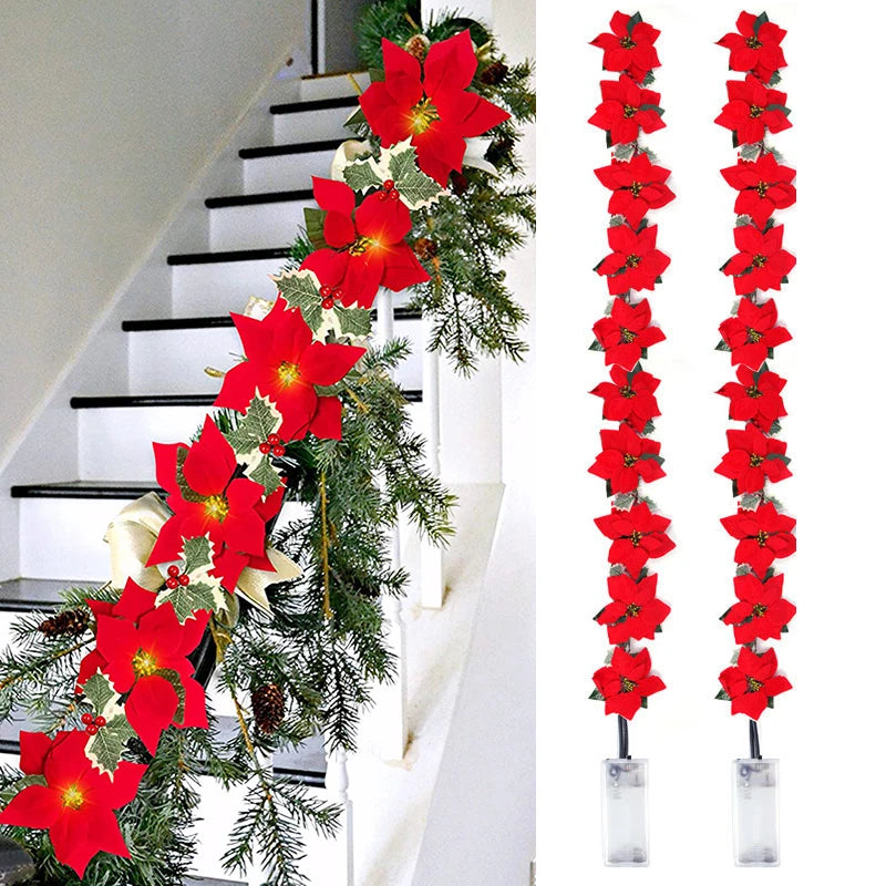 Poinsettia Glow | Christmas Star Flower Garland Lights 1