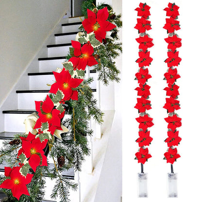 Poinsettia Glow | Christmas Star Flower Garland Lights 1
