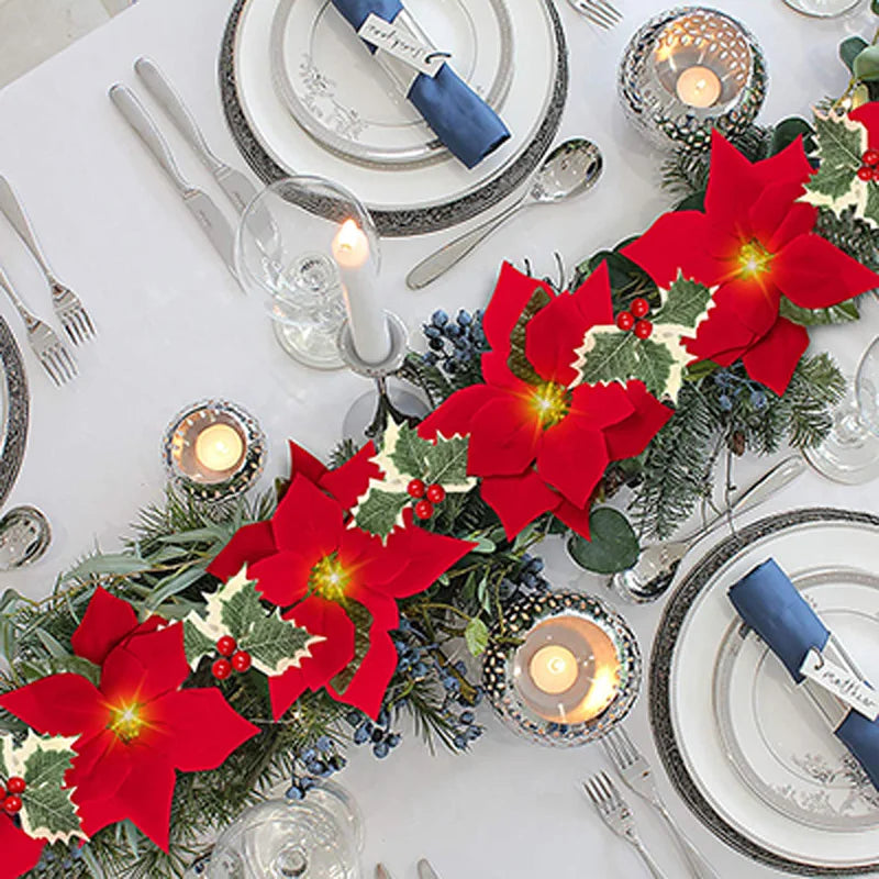 Poinsettia Glow | Christmas Star Flower Garland Lights 2