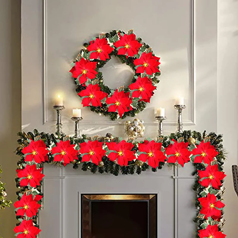 Poinsettia Glow | Christmas Star Flower Garland Lights 3