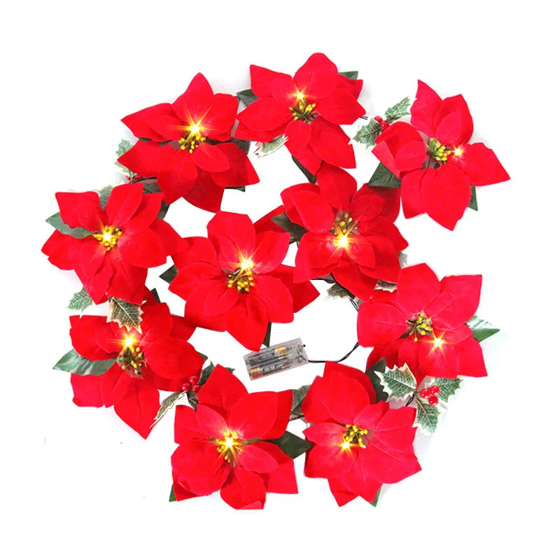 Poinsettia Glow | Christmas Star Flower Garland Lights 5