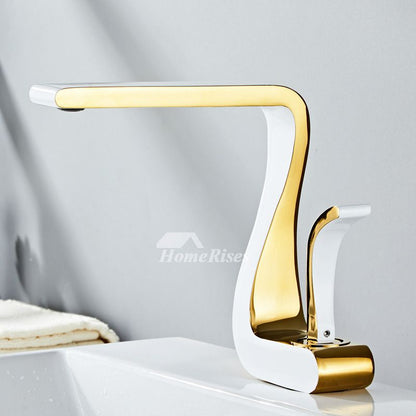 Sleek Gold Single Handle Bathroom Faucet Modern Brass Finish - Fesara