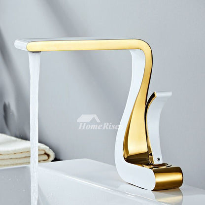 Sleek Gold Single Handle Bathroom Faucet Modern Brass Finish