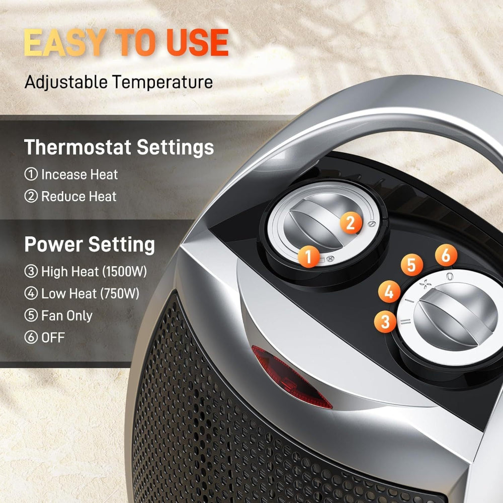 Portable Electric Space Heater Adjustable Thermostat Indoor Use 1