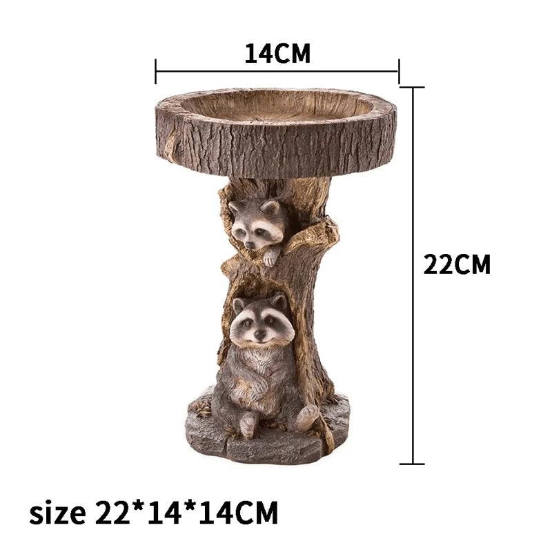 Classic Outdoor Bird Bath with Cute Raccoon Decor