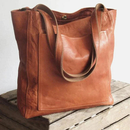 Stylish Women's Leather Shoulder Bag with Inside Pockets - Fesara