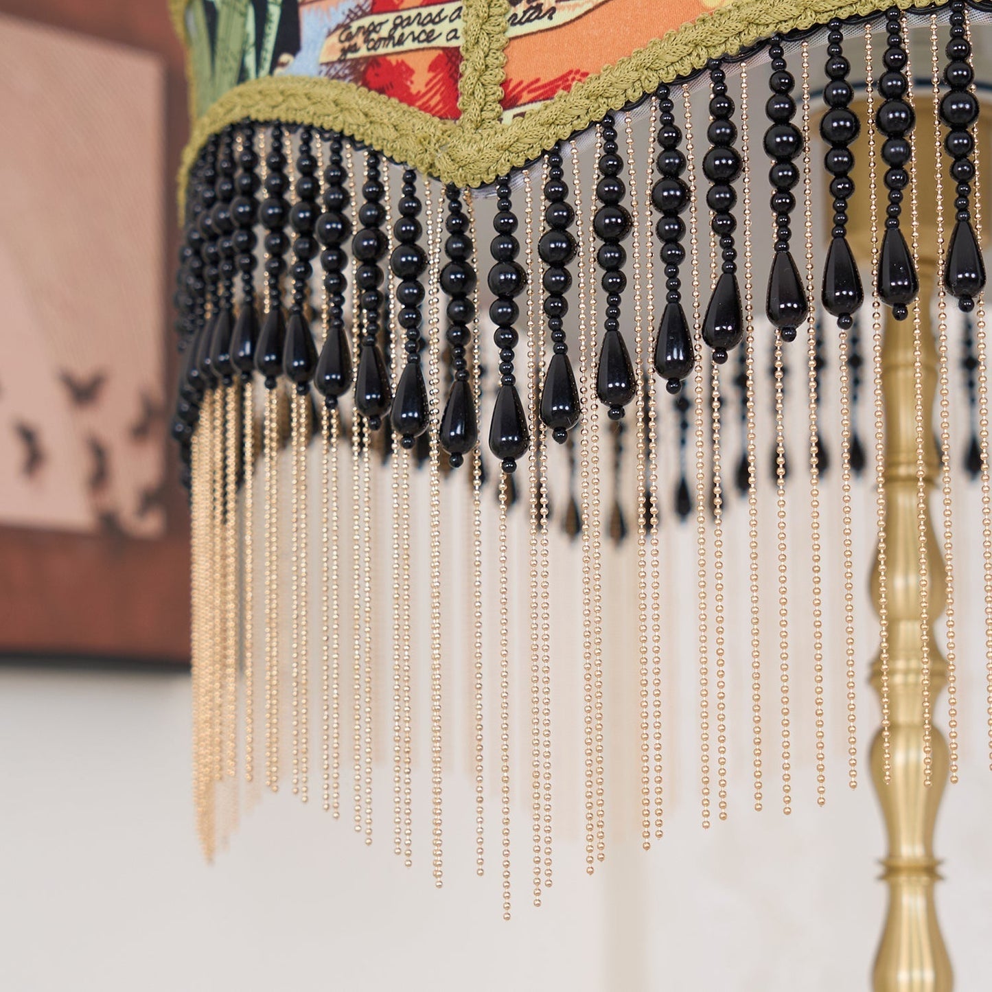 Classic Floral Table Lamp with Fringe