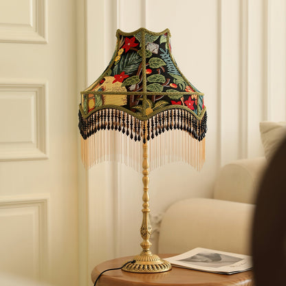 Classic Floral Table Lamp with Fringe