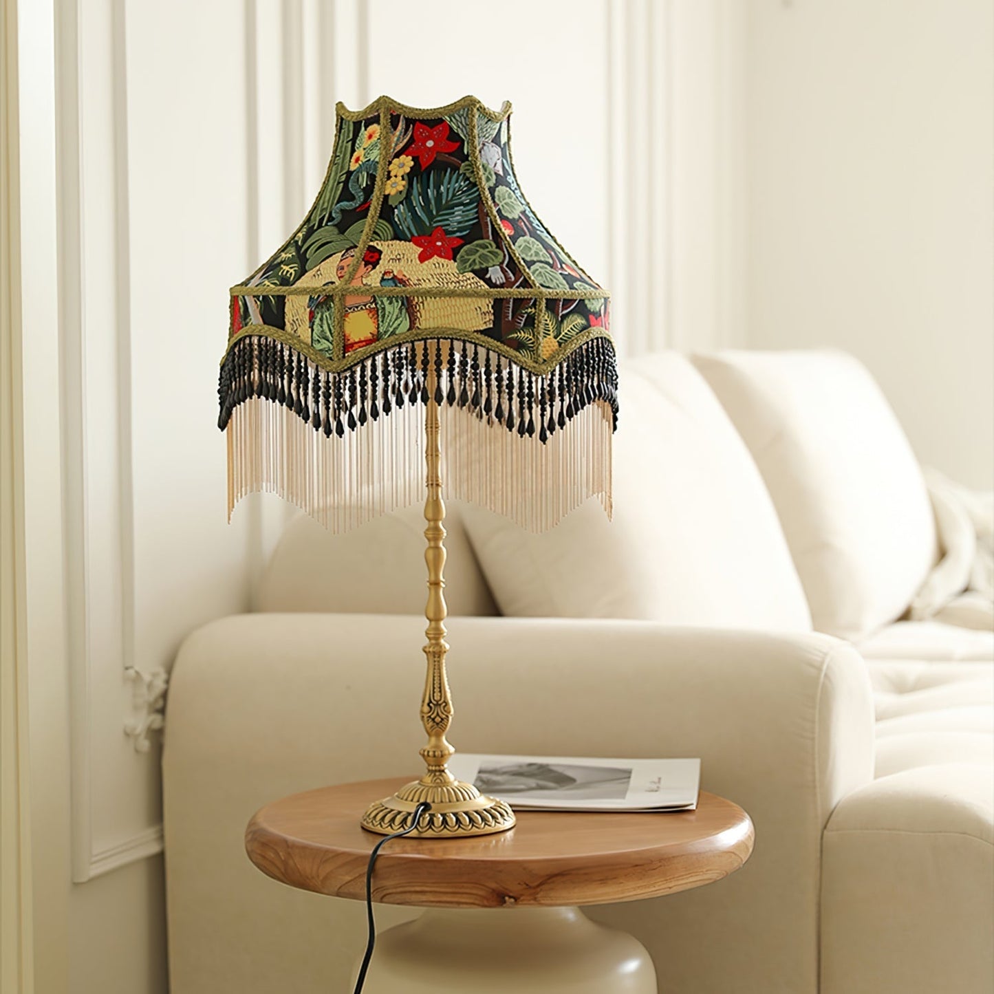 Classic Floral Table Lamp with Fringe