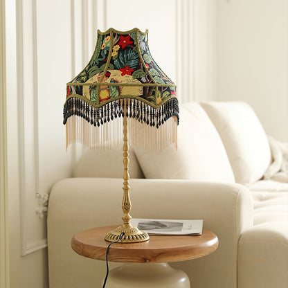 Classic Floral Table Lamp with Fringe