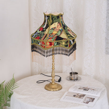 Classic Floral Table Lamp with Fringe