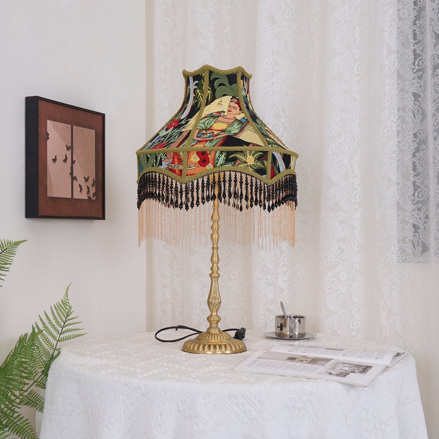 Classic Floral Table Lamp with Fringe